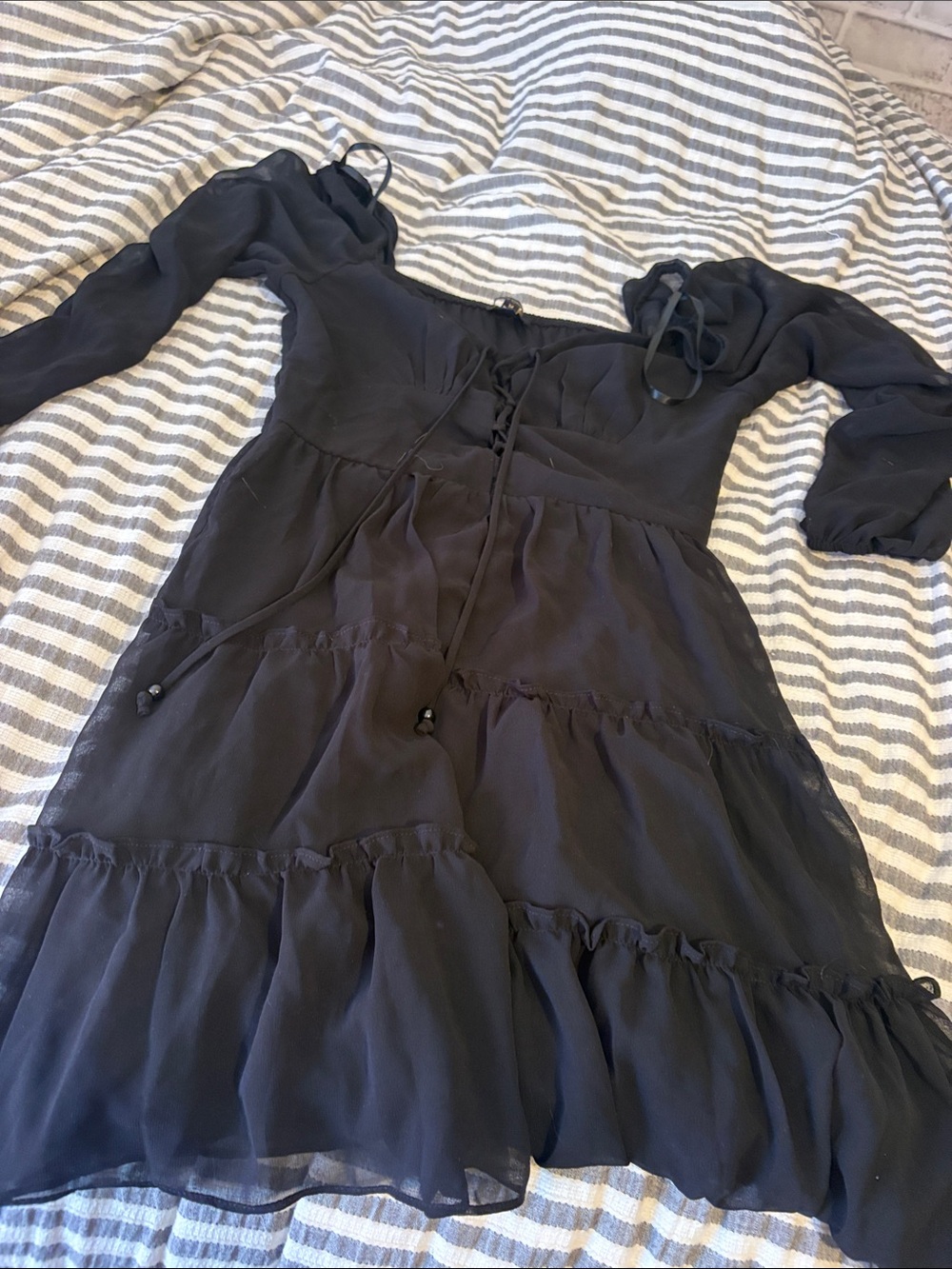 Macy's Black Off-Shoulder Tie-Front Tiered Midi Dress
